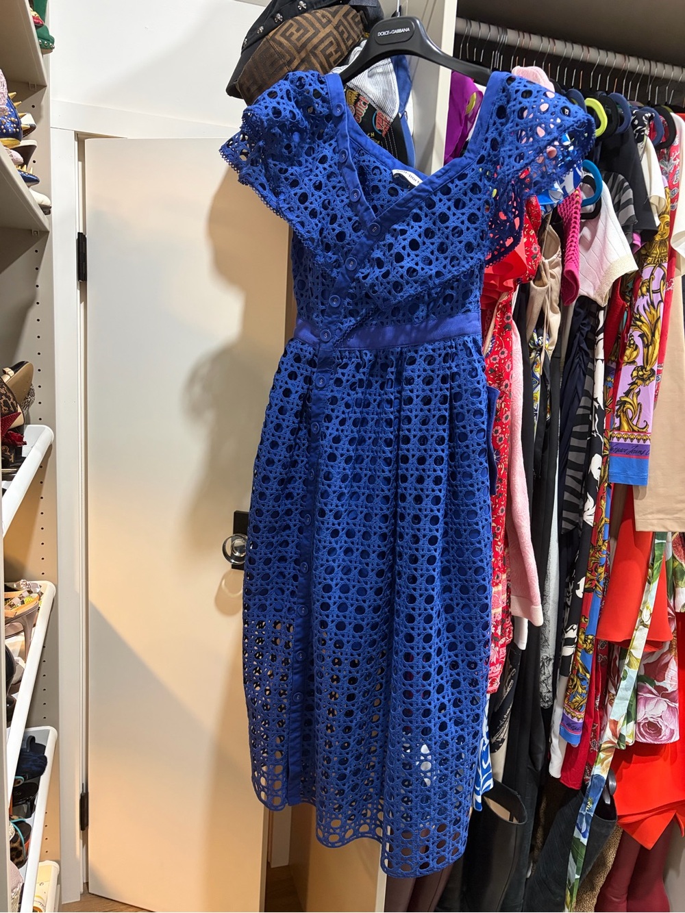 Self-Portrait Royal Blue Eyelet Lace Midi Dress